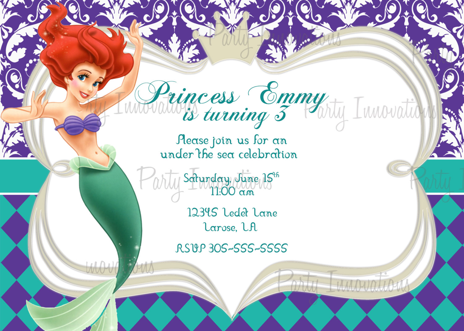 Little Mermaid Printable Birthday Invitations DolanPedia Invitations Template free-ariel-the-little-mermaid-with-photo-invitation-template-free-printable-birthday