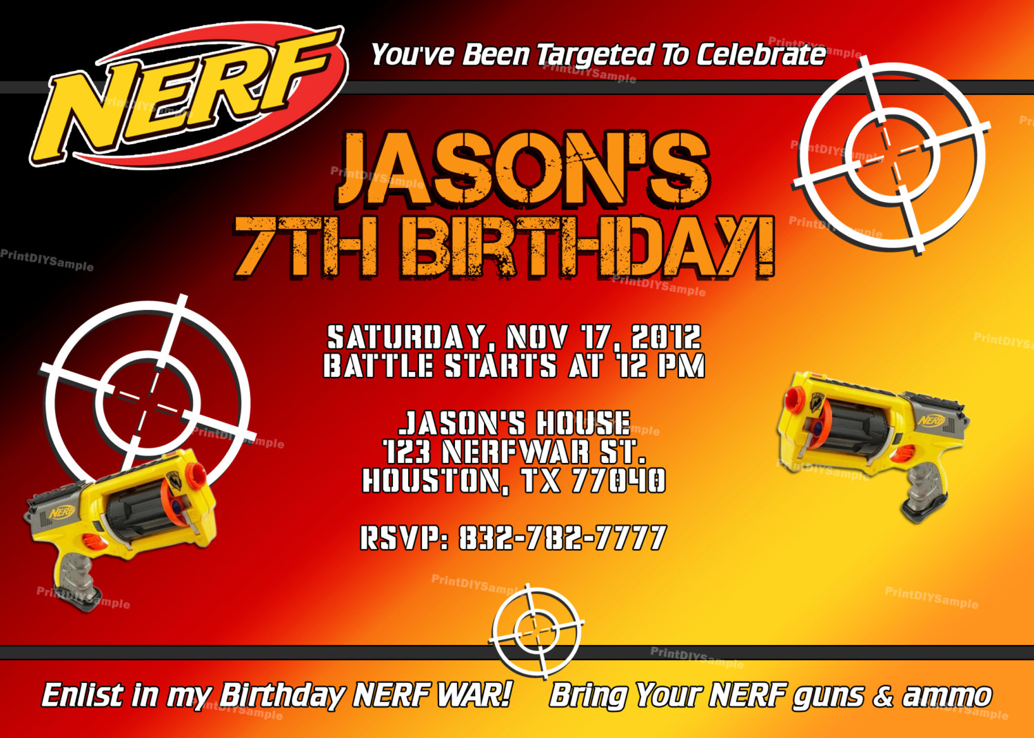 nerf gun birthday party invitations