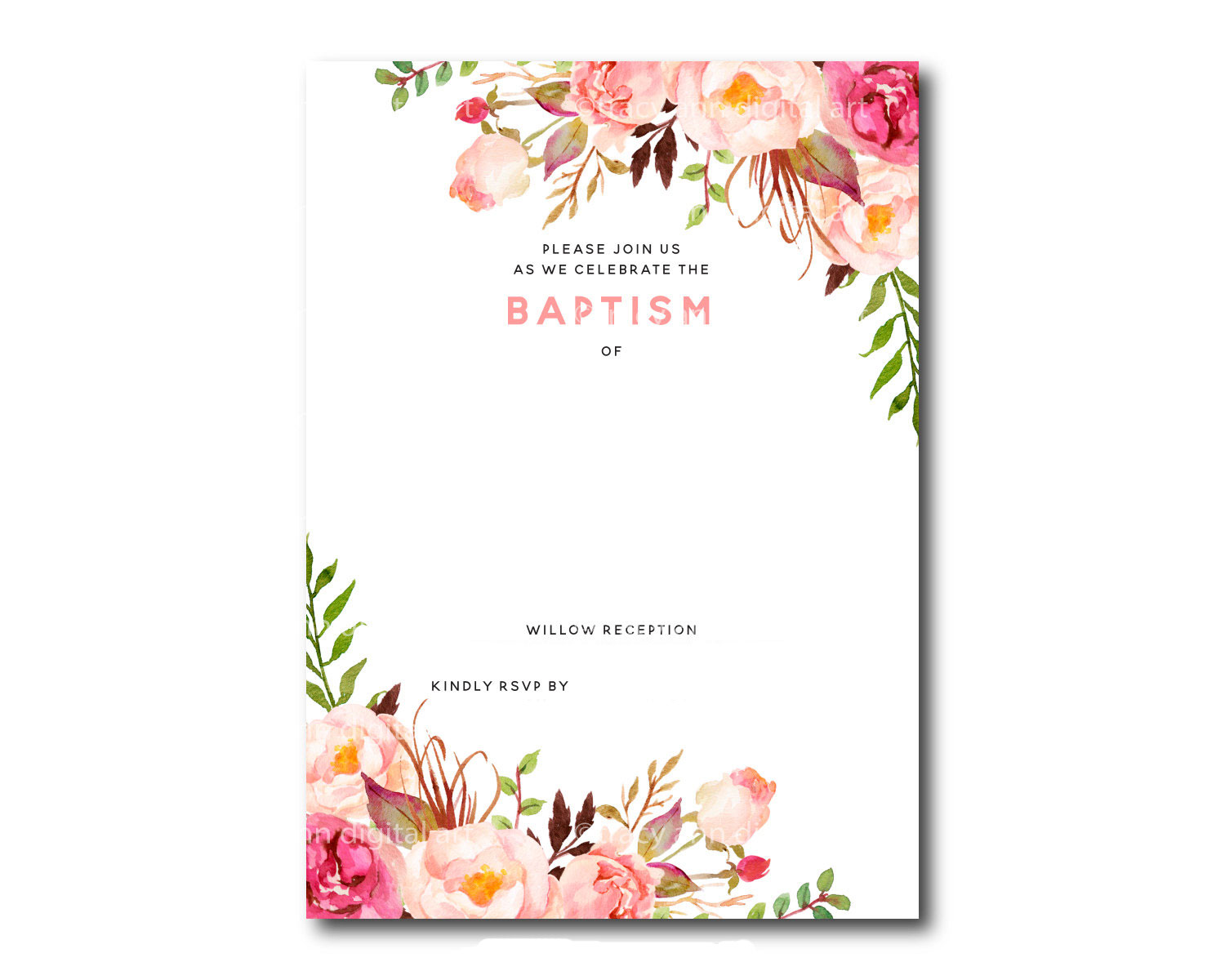 Free Printable Baptism Floral Invitation Template