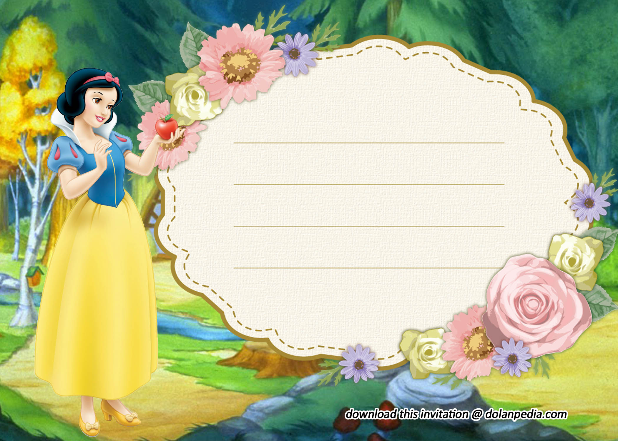 free printable snow white flowery invitation templates