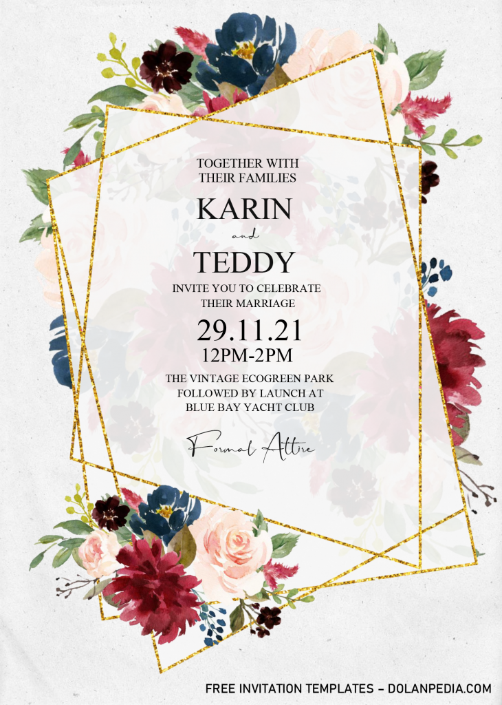 Floral And Gold Invitation Templates - Editable With MS Word and has 