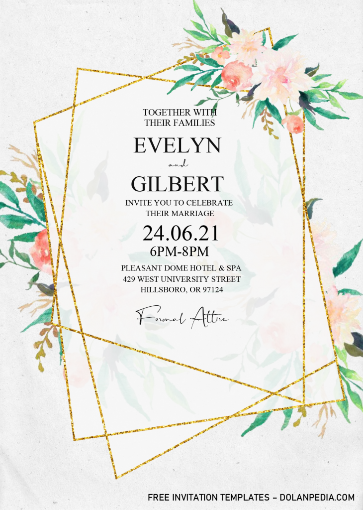 Floral And Gold Invitation Templates - Editable With MS Word and has canvas background