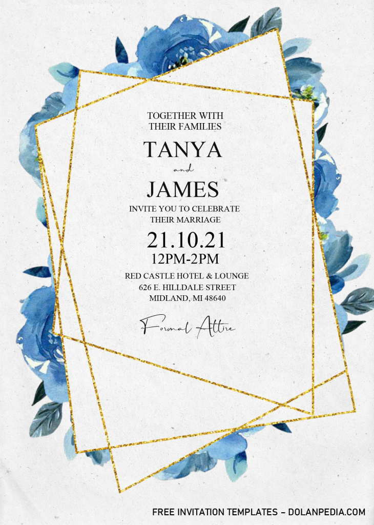 Floral And Gold Invitation Templates - Editable With MS Word and has portrait orientation