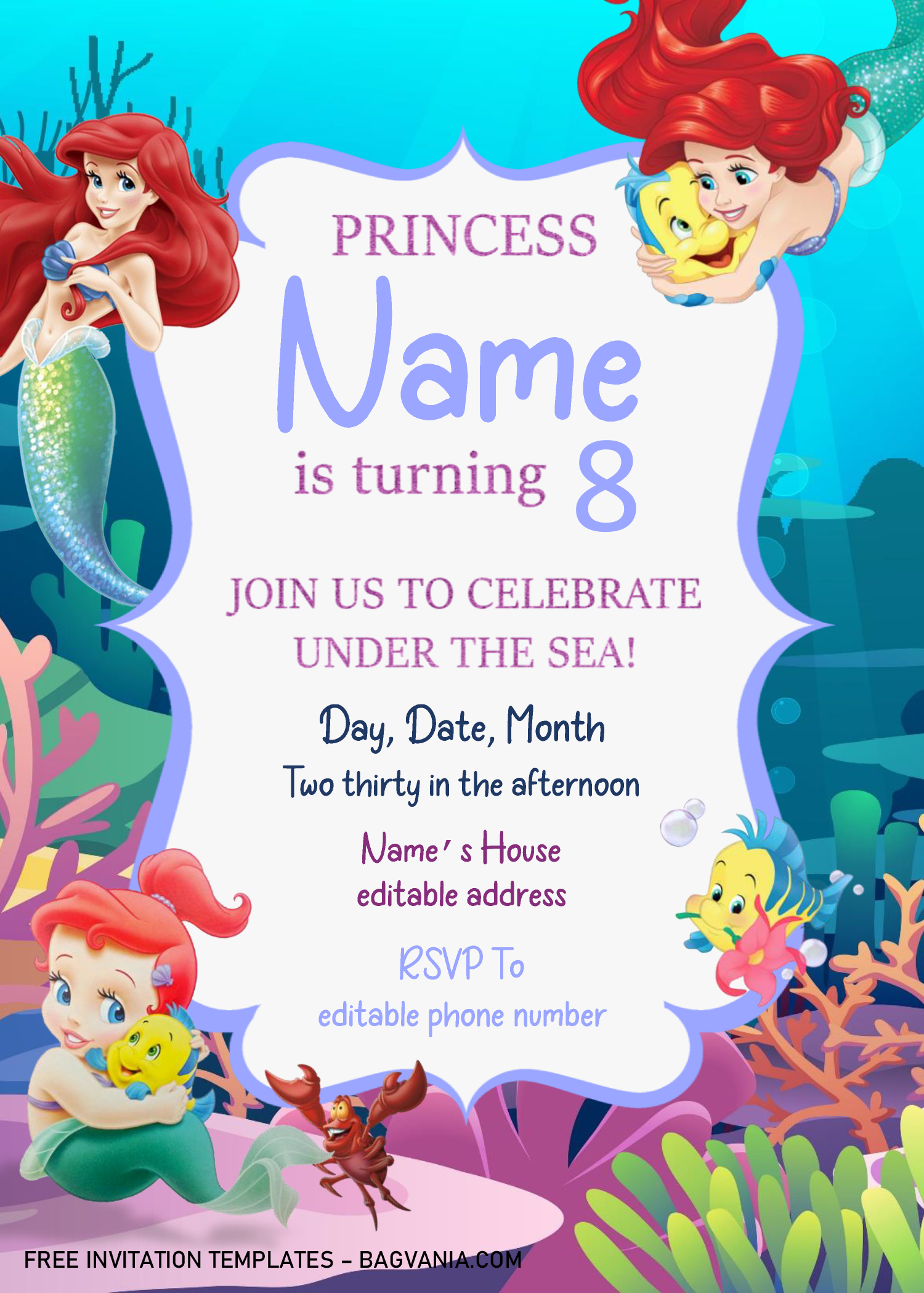 Little Mermaid Birthday Invitation Templates Editable Docx Dolanpedia