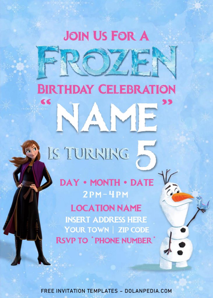 Free Frozen 2 Birthday Invitation Templates For Word and has olaf and anna
