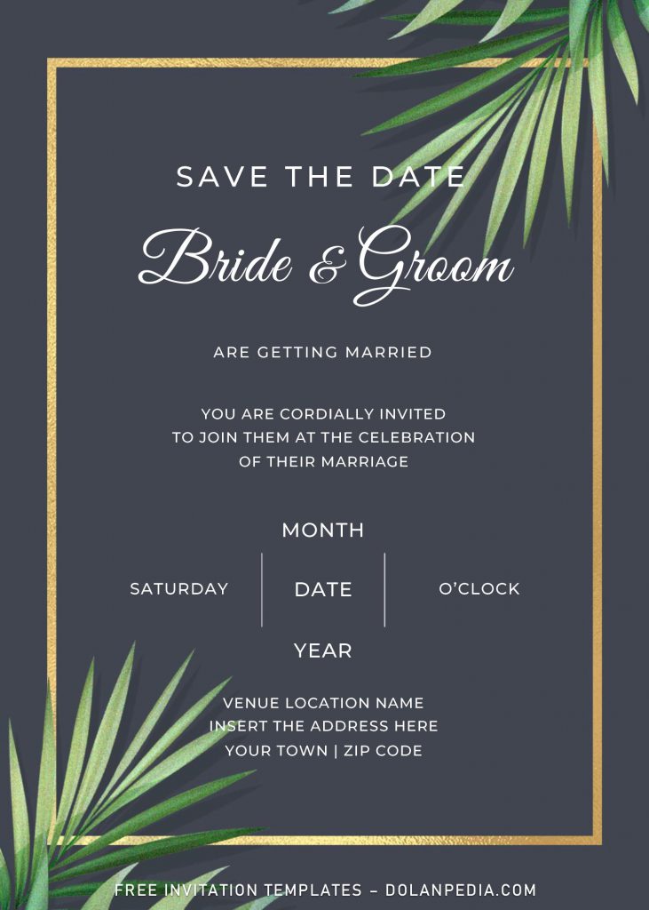 Free Greenery Wedding Invitation Templates For Word and has gold colored text frame