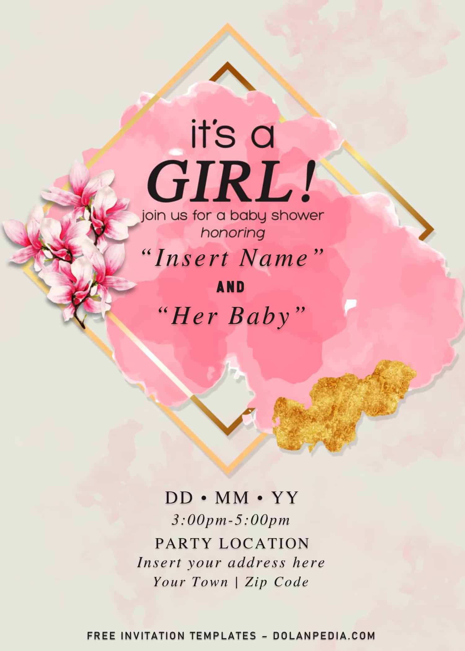 Free Gold Glitter Girl Baby Shower Invitation Templates For Word Throughout Free Baby Shower Invitation Templates Microsoft Word