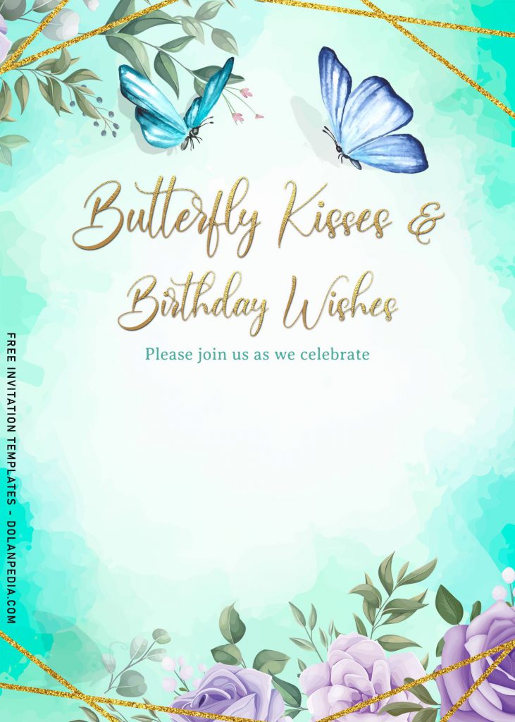 7+ Beautiful Magical Watercolor Butterfly Birthday Invitation Templates and has Butterfly Kisses & Birthday Wishes text