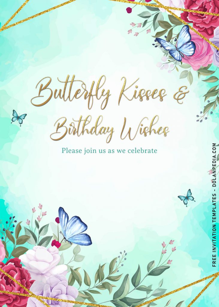 7+ Beautiful Magical Watercolor Butterfly Birthday Invitation Templates and has portrait design and gold geometric pattern