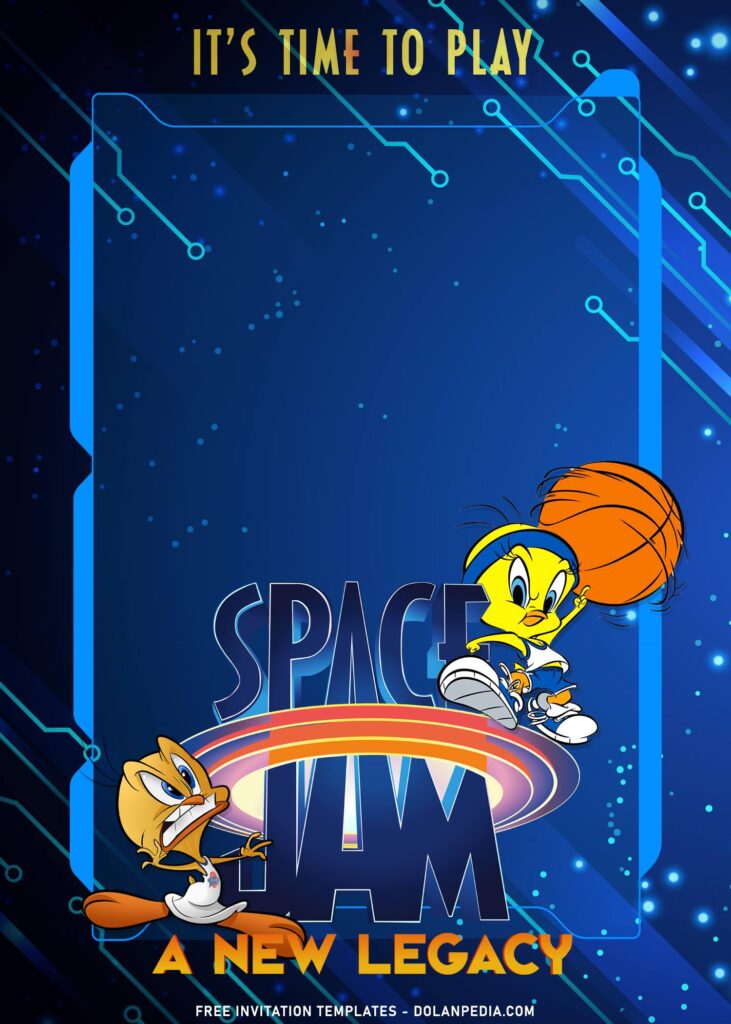 9+ Space Jam A New Legacy Birthday Invitation Templates with Tweety is holding basketball