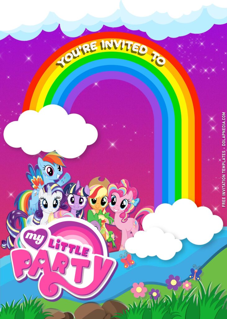 9+ My Little Pony Birthday Invitation Templates with Colorful Rainbow And Fluffy Clouds