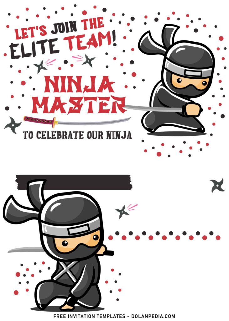 11+ Super Cool Ninja Themed Birthday Invitation Templates with Ninja katana blade and kunai