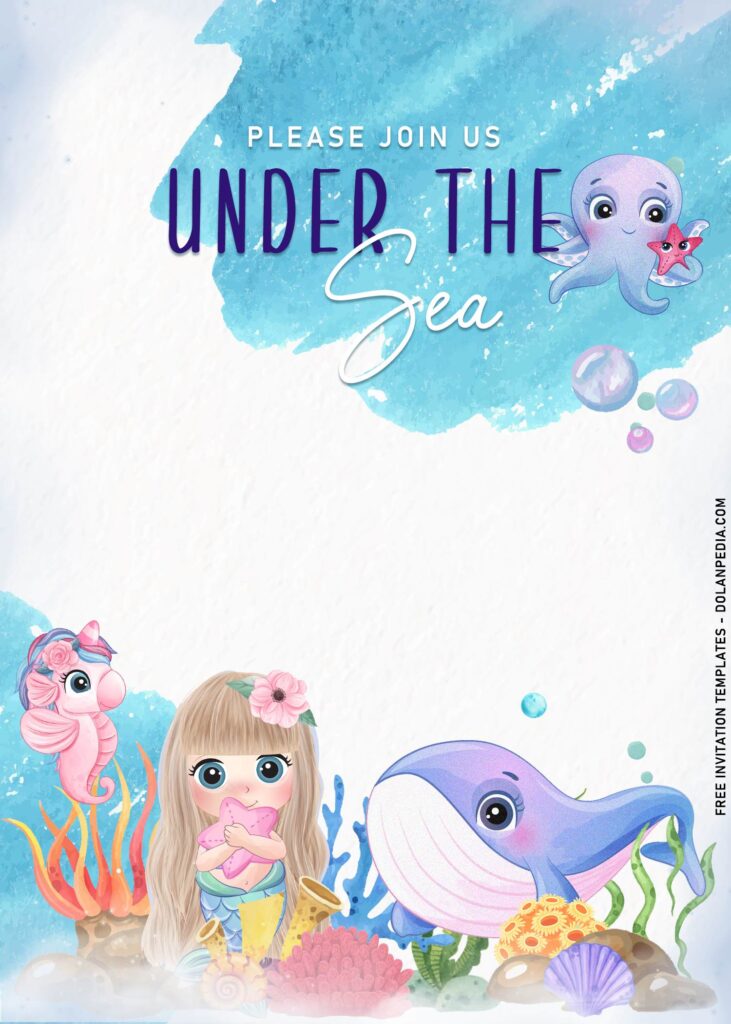 7+ Under The Sea Birthday Invitation Templates For All Sea Lovers with beautiful blue watercolor brushstroke background