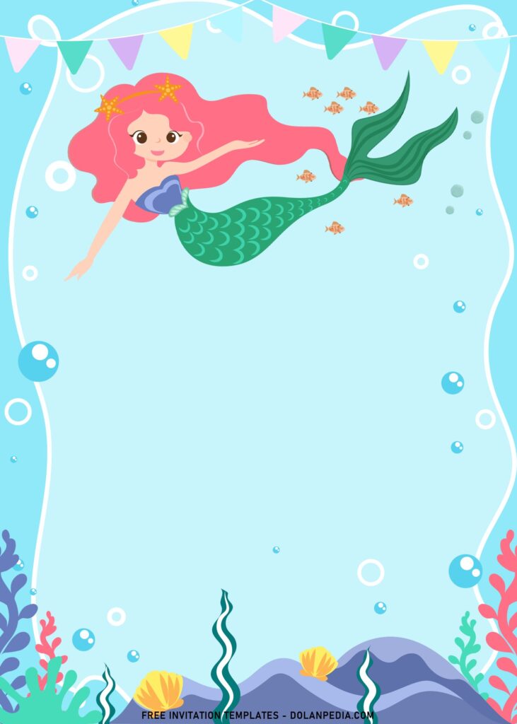9+ Colorful Mermaid And Friends Birthday Invitation Templates with adorable Pink Mermaid