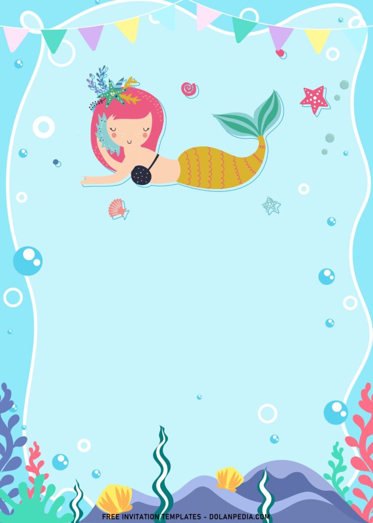 9+ Colorful Mermaid And Friends Birthday Invitation Templates with colorful Sea plants