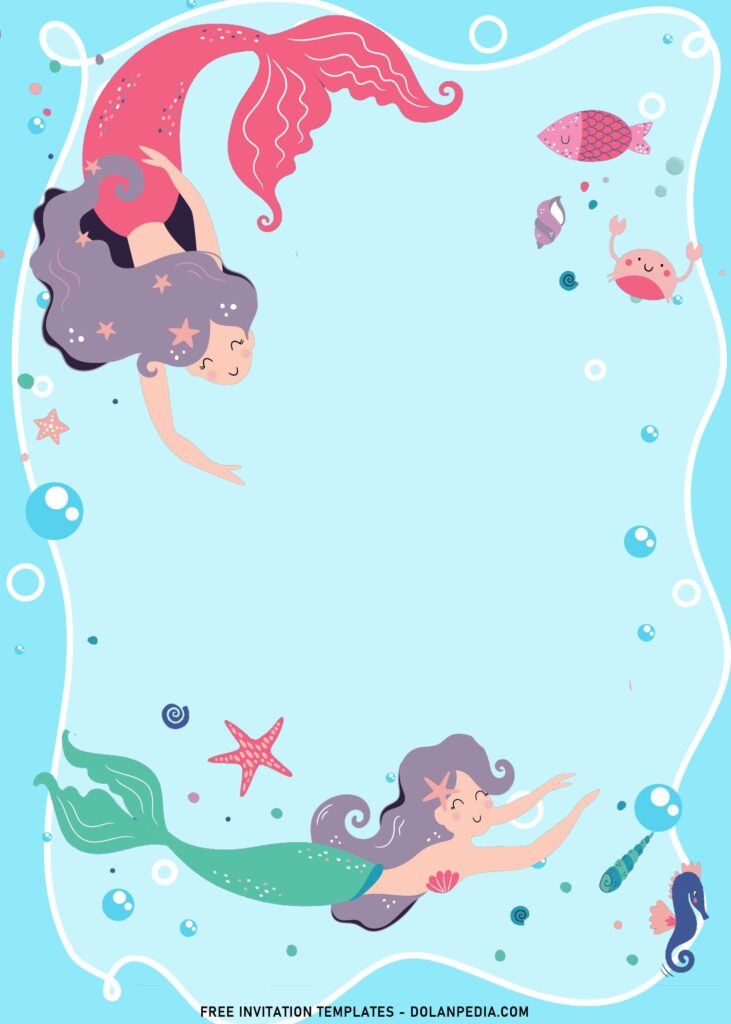 9+ Colorful Mermaid And Friends Birthday Invitation Templates with cute Seahorse and Fish