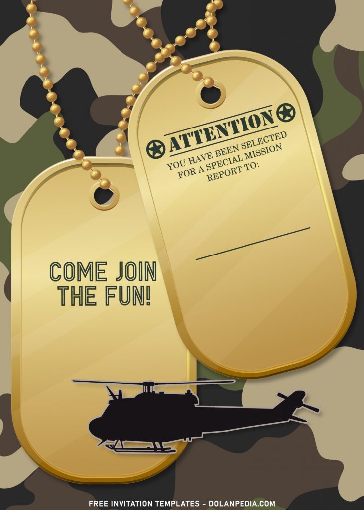 7+ Soldier Boy Army Themed Birthday Invitation Templates with military dog tag