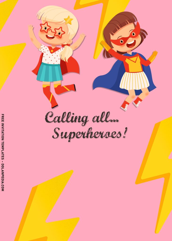 7+ Sweet Pink Little Girls Superhero Birthday Invitation Templates with cute little girls dressing in superhero suits