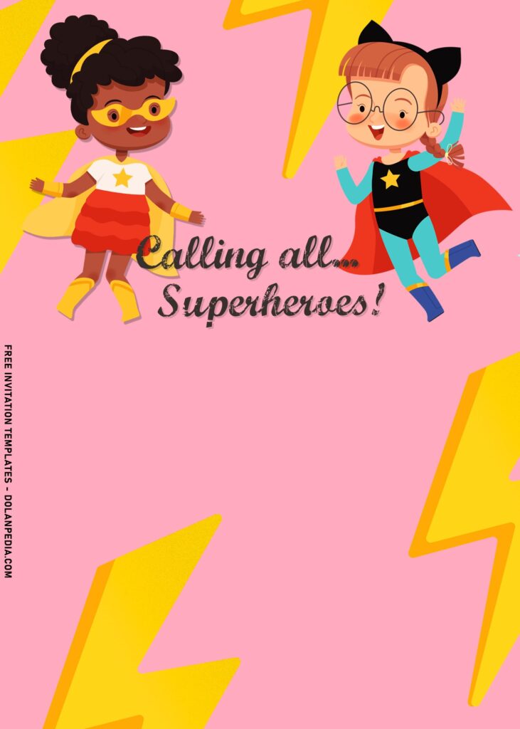 7+ Sweet Pink Little Girls Superhero Birthday Invitation Templates with cute thunderbolts