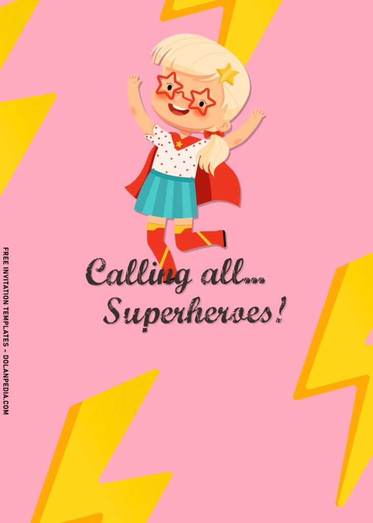7+ Sweet Pink Little Girls Superhero Birthday Invitation Templates with pink background