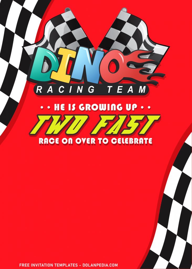 8+ Two Fast Dino Racing Team Birthday Invitation Templates with race flag border