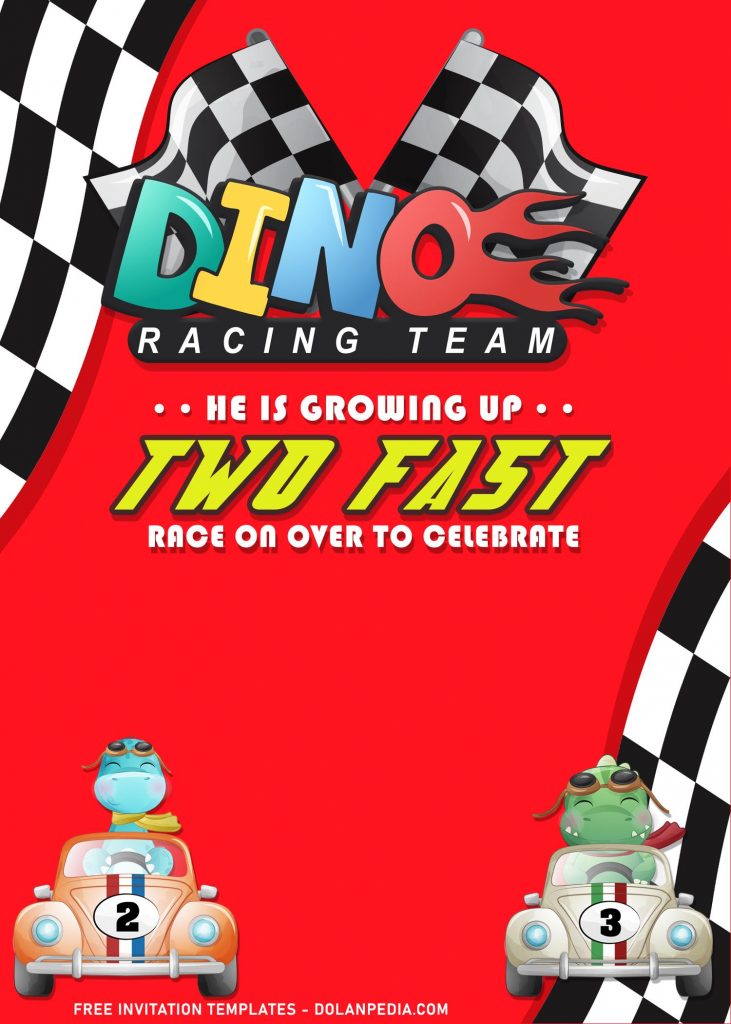 8+ Two Fast Dino Racing Team Birthday Invitation Templates with red background