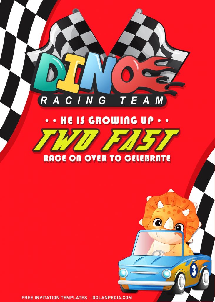 8+ Two Fast Dino Racing Team Birthday Invitation Templates with stegosaurus