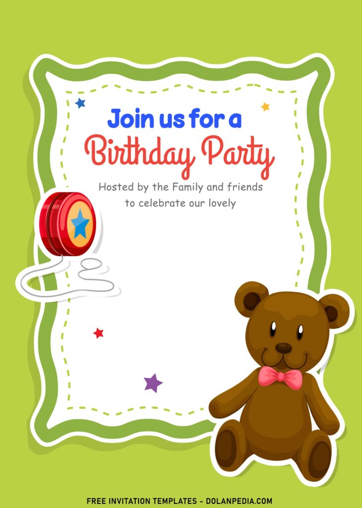 11+ Adorable Kids Toys Birthday Invitation Templates with adorable teddy bear