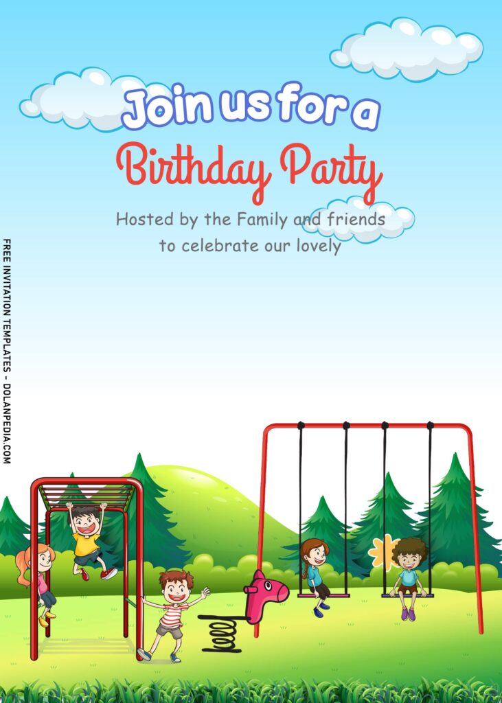 11+ Endearing Kids Playground Birthday Invitation Templates with monkey hanging bar