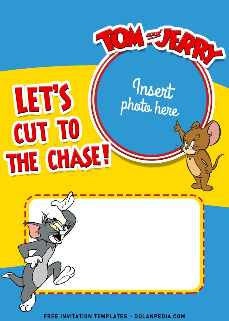 10+ Cutesy Tom & Jerry Birthday Invitation Templates For Your Kid's Birthday with Dash Lines Text Frame