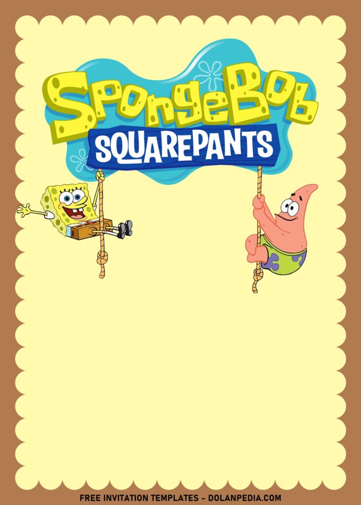 11+ Kids' Favorite SpongeBob And Friends Birthday Invitation Templates with SpongeBob and Patrick are hanging on ropes