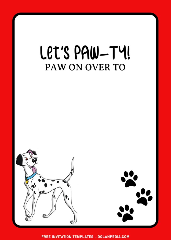 7+ Adorable Classic 101 Dalmatians Birthday Invitation Templates with Clementine