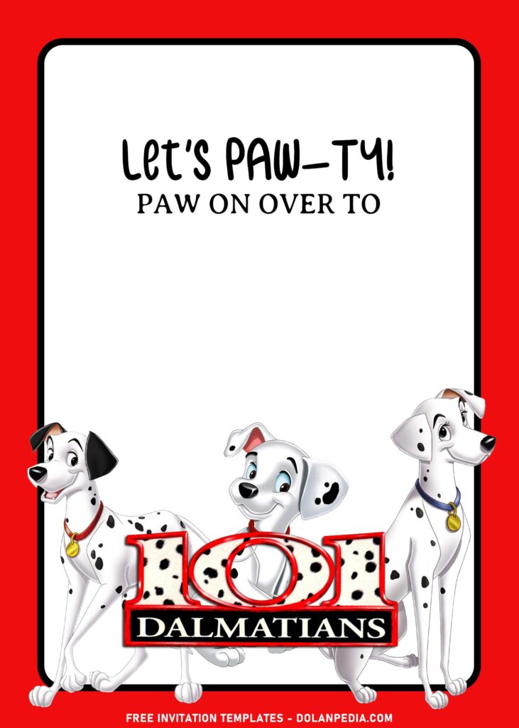 7+ Adorable Classic 101 Dalmatians Birthday Invitation Templates with Pongo and Claire