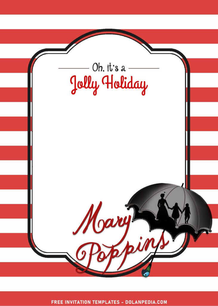 7+ Fabulous Mary Poppins Birthday Invitation Templates with red and white stripes background