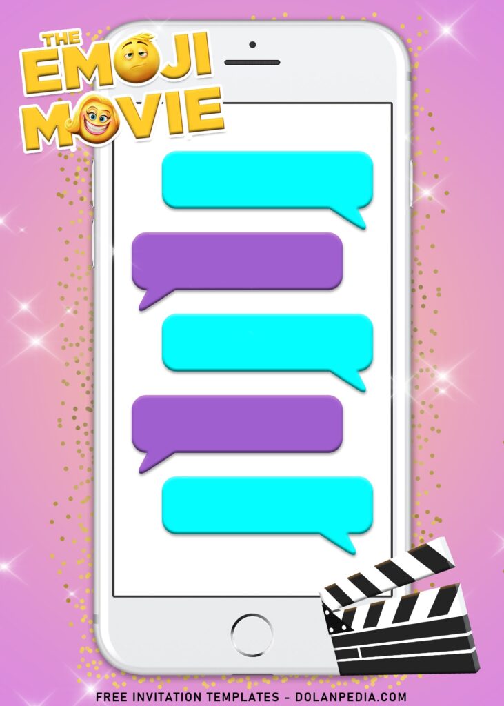 8+ Emoji Pink Glitter Girl Birthday Invitation Templates with Emoji Movie's Logo and Movie Clipper