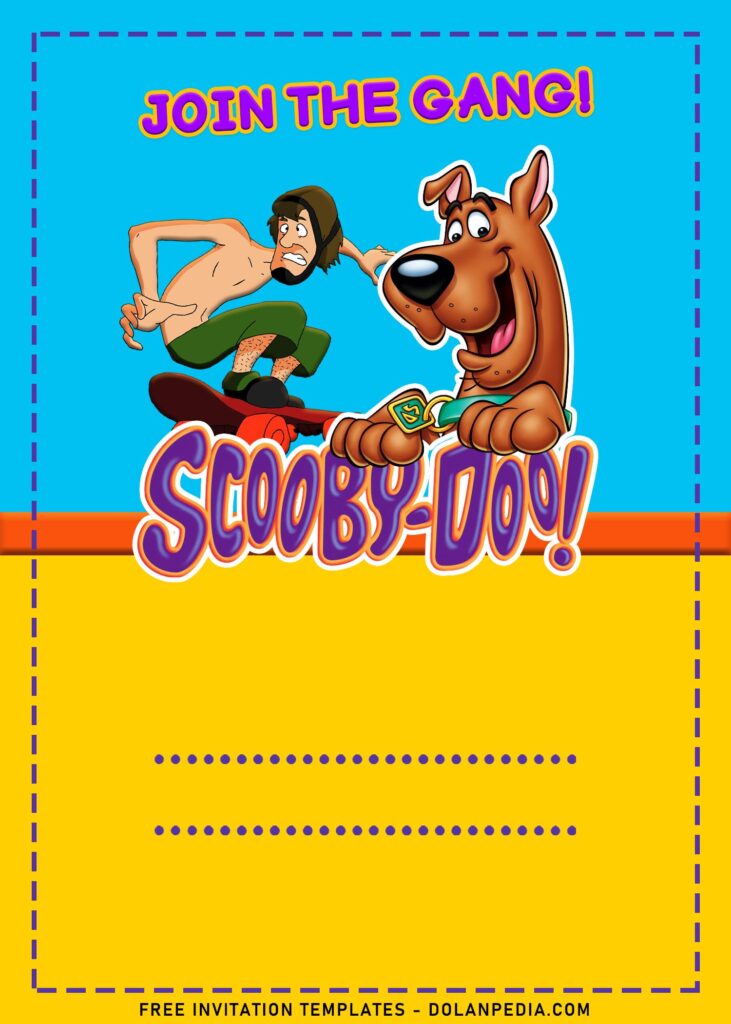 9+ Cartoon Cute Scooby Doo Birthday Invitation Templates with Shaggy is playing skateboard